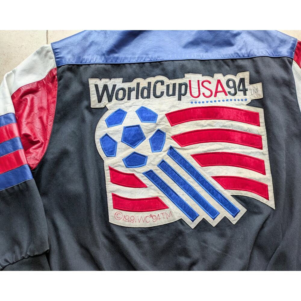 US Soccer 1994 World Cup JEFF HAMILTON bomber LEATHER jacket XL blk FIFA vintage